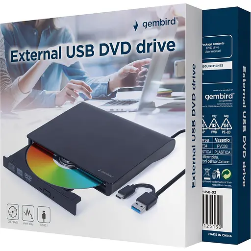Оптический привод Gembird Black, DVD+/-RW, USB 3.1 / Type-C (DVD-USB-03) - фото 2