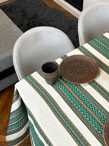 Лляна скатертина великодня з українським орнаментом Рандеву зелений 180х150 см - фото 8