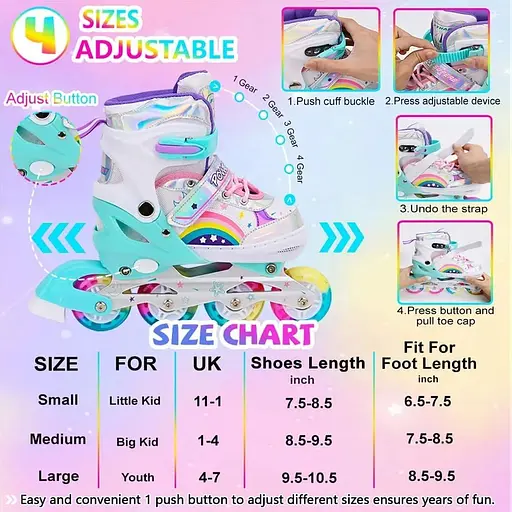 Регульовані дитячі роликові ковзани FYHART для дівчаток, початківців, маленьких дітей розмір С - фото 3