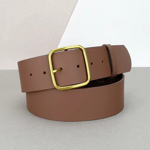 Ремень женский широкий кожаный JK-5070 коричневый с золотой пряжкой (125 см) - фото 1