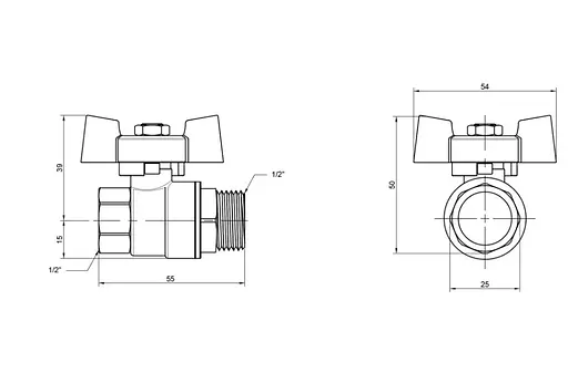 Кран кульовий Thermo Alliance Standart 1/2" ВЗ прямий, PN40, метелик SD607NW15PN40 - фото 3