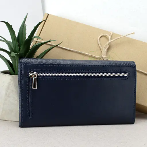 Кошелек женский кожаный Leona синий питон - фото 3