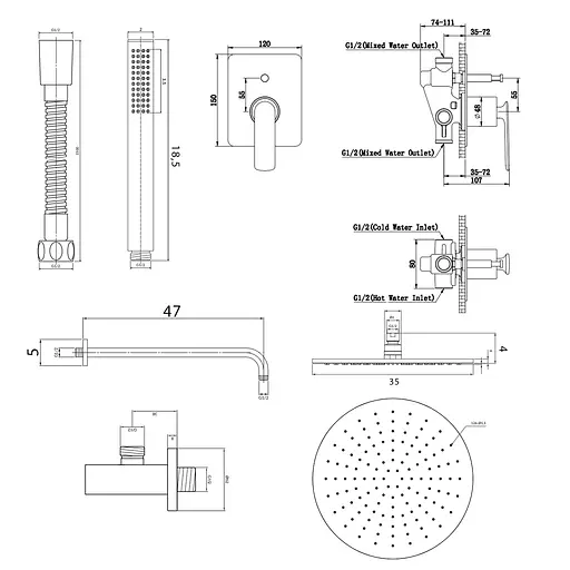 Душова система Kohlman Experience 35 chrome + BOX прихованого монтажу QW210ER35, Хром - фото 2