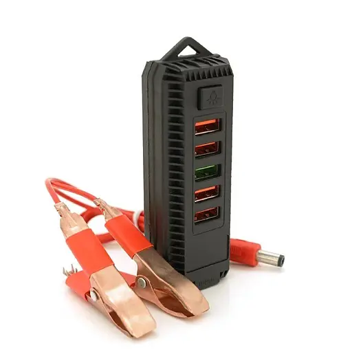 Зарядное устройство Voltronic ZS112, 4 USB 2.0+USB 3.0, фонарик, с крокодилами питание 12В