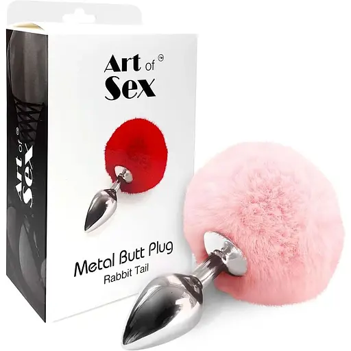 Металева анальна пробка М Art of Sex Metal Butt plug Rabbit Tail Ніжно-рожева - фото 3