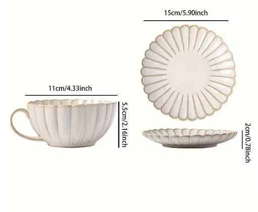 Керамическая чашка с блюдцем 250 мл - элегантный рифленый стиль - фото 2