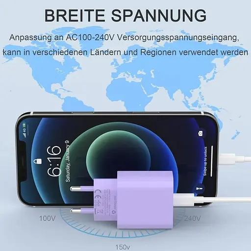 Быстрое зарядное устройство ZNBTCY светло-фиолетовое + светло-зеленое с зарядным кабелем для iPhone 2M (белый) 20 Вт 4 шт. - фото 5