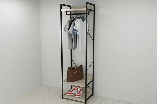 Шафа Гардероб Уні секція 1 серії Конект Ferrum-decor 220x60x50см Чорний метал ДСП Дуб Сонома 32 мм (FRD-104501) - фото 7