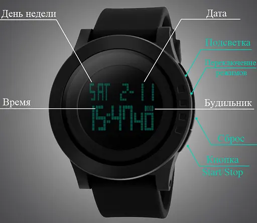 Наручний годинник Skmei 1193 з підсвічуванням Чорний - фото 4