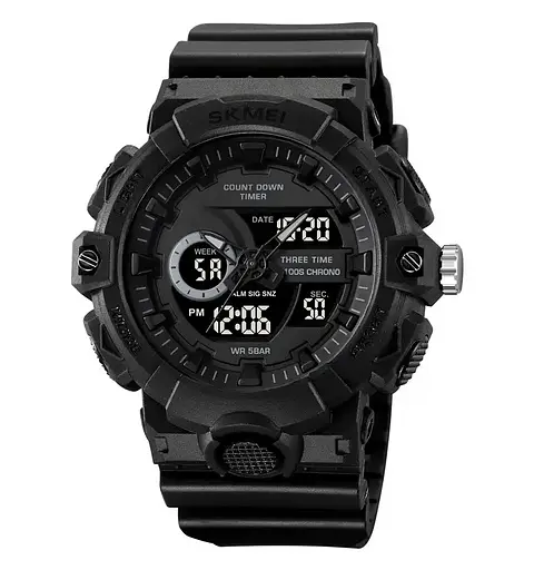 Часы мужские наручные спортивные Skmei 2225 с комбинированным циферблатом (Черный с черным)