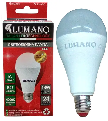 LED Лампа 18W A65 E27 4000K 1620L TM LUMANO - фото 1