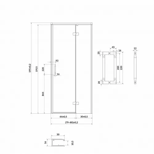 Душові двері Cersanit Larga 80x195 R розпашні профіль чорний S932-123, Права, прозорий, чорний - фото 2
