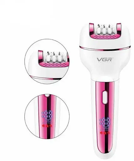 Женский эпилятор VGR V-732 3в1 с насадками (эпиляция, бритва, пемза) Розовый - фото 6