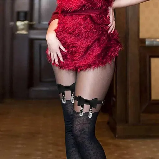 Гартер на 2 ноги з підв'язками для панчох і бантиком 2 шт Чорний - фото 3