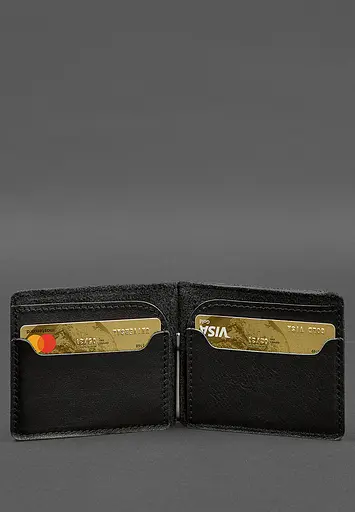 Кожаное портмоне 13.0 зажим черный краст - фото 4