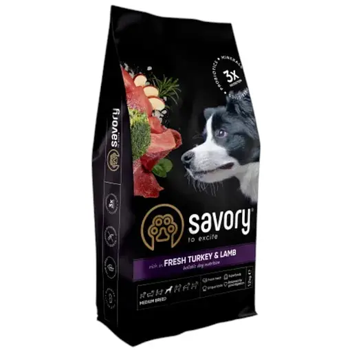 Сухой корм Savory Medium для собак средних пород, со свежим ягненком и индейкой, 12 кг - фото 1