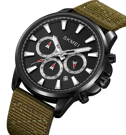 Мужские наручные часы Skmei 2071 на нейлоновом ремешке (Зеленый) - фото 2