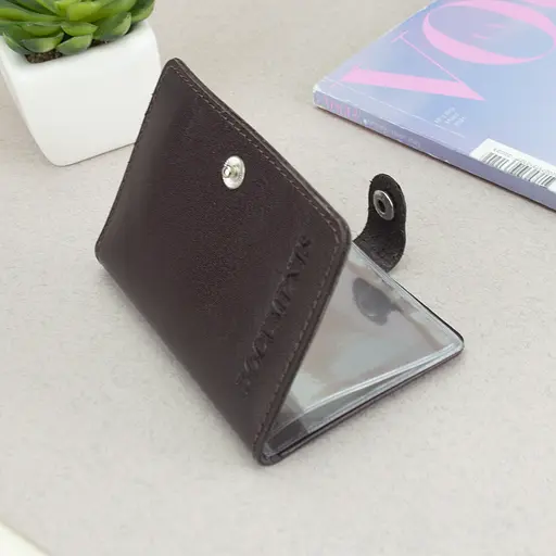 Обложка на документы кожаная на кнопке HC0035 коричневая матовая - фото 6