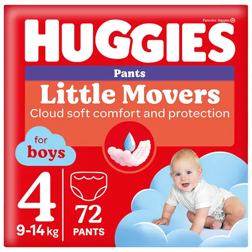 Уцінка. Підгузки-трусики для хлопчиків Huggies Little Movers Pants 4 (9-14 кг) 72 шт.