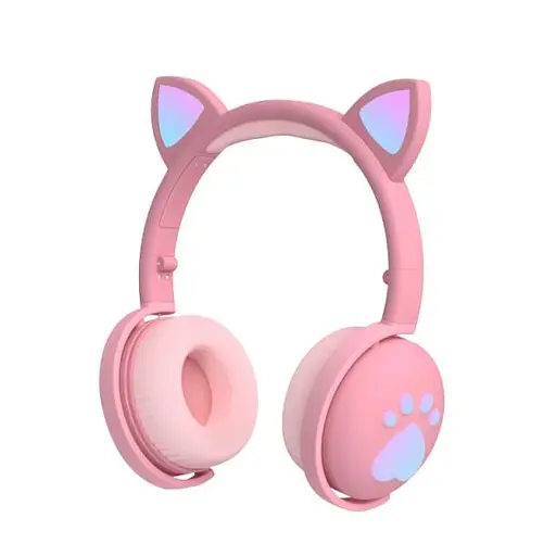 Бездротові дитячі блютус навушники Oui CAT BK1 з котячими вушками і LED підсвічуванням Рожевий