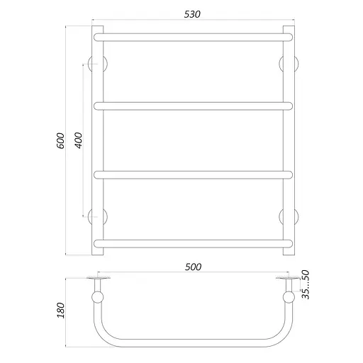 Полотенцесушитель UNIO LS W 600-500-4 Лестница Скоба (20879) - фото 4