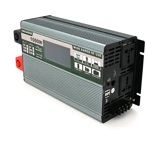 Інвертор напруги Demuda DMDPSW-1000W, 12V/220V, 1000W з правильною синусоїдою, 2 універсальні розетки, 2 USB, Rj 45, клемні дроти, Q6