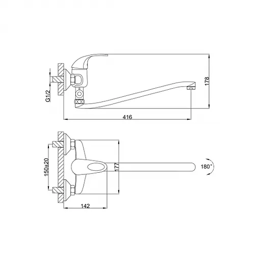 F2103 Змішувач для ванни довгий гусак Ø40 Frap 1/10 Хром - фото 2