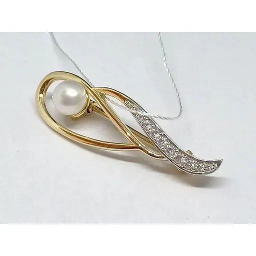 Золотая брошь Империя золота с фианитами и жемчугом. БШ251И - фото 2