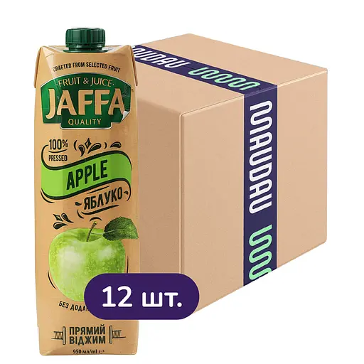Упаковка соку Jaffa Яблучний прямого віджиму 11.4 л (950 мл х 12 шт.)