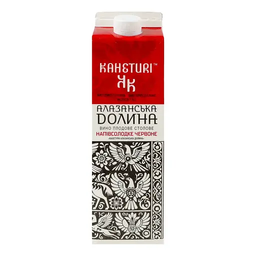 Вино плодовое Кахетуры Алазанская Долина красное столовое полусладкое 8-12% 1 л