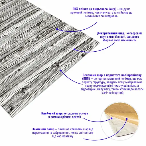 Самоклеящаяся 3D панель под дерево цвета зебры 2800x700x3мм SW-00001769 - фото 3