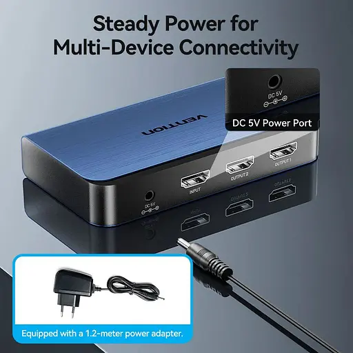 Сплиттер HDMI 2.0 UHD 4K 60Hz 3D, HDCP 1x2 ports Blue Aluminum Alloy Vention - фото 8