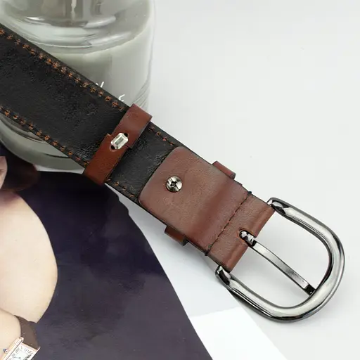 Ремінь шкіряний жіночий з квітами коричневий батал SF-3531 (145 см) - фото 7