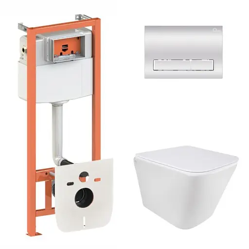 Набор: Qtap Tern Ultra Quiet унитаз подвесной QT1733052EUQW + Nest комплект инсталляции 4в1 (линейная клавиша Chrome) QT0133M425 + QT0111M08381CRM - фото 1