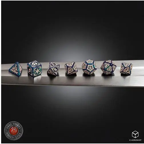 Набір кубиків Q-Workshop Tribal Dice Set: Blue-green & Beige (7 шт.) (STRB02) - фото 3