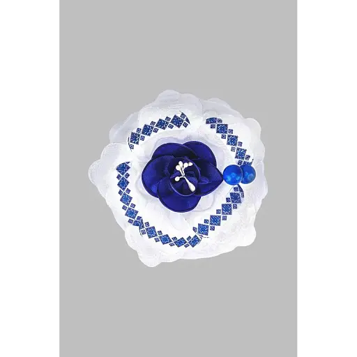Бант для девочки Вышиванка Роза Бело-синий (2000990699589A) - фото 1
