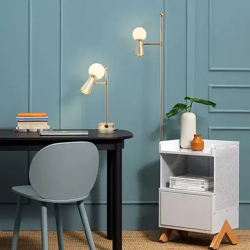 Золота лампа ABELINA з білим плафоном на два джерела світла Line.F YG 8006-2T GD - фото 4