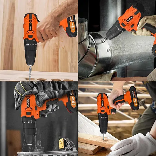 Оранжевая дрель, 21 В - набор сверл с 25+1-аккумуляторной ударной дрелью шуруповерт - фото 3