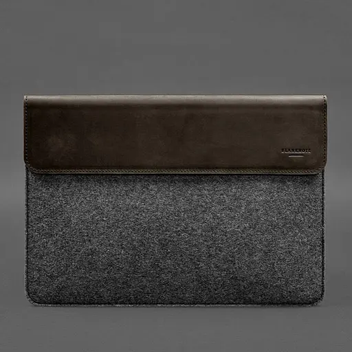 Чохол-конверт BlankNote із клапаном шкіра+фетр для MacBook 14" Темно-коричневий Crazy Horse - фото 5