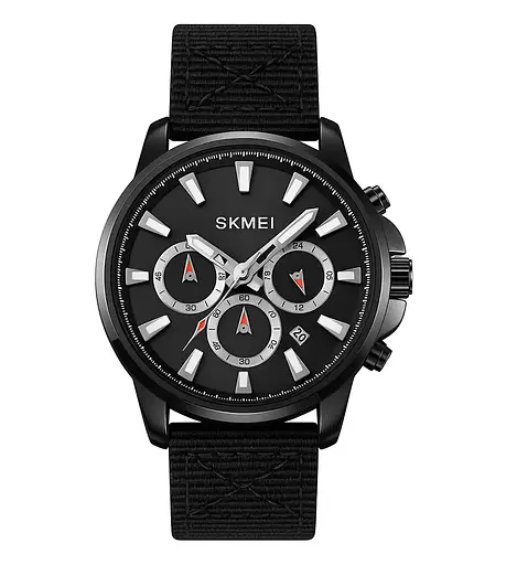 Чоловічий наручний годинник Skmei 2071 на нейлоновому ремінці (Чорний з сріблястим)