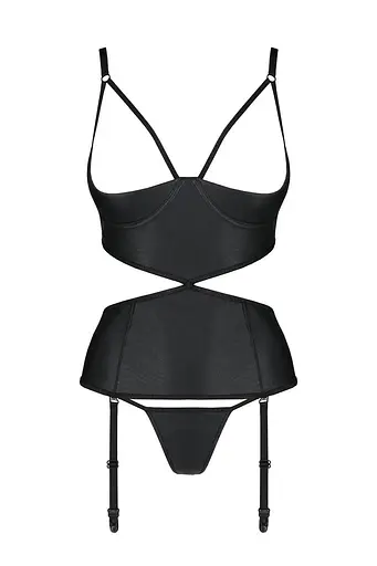 Корсет з відкритими грудьми Passion JANNIES CORSet S/M black стрінги в наборі - фото 3