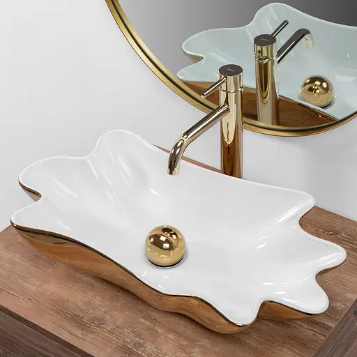 Умивальник Rea Infinity накладний білий/золото REA-U3400, Білий - фото 3