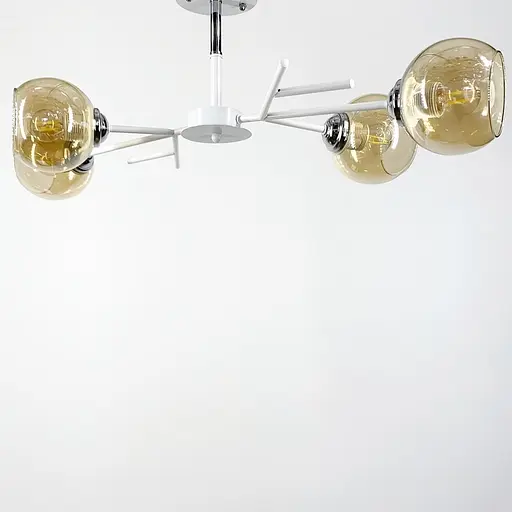 Люстра на 4 янтарних плафони в білому корпусі 75х22 см | Line F | Арт. 088N/4 WT+CH+AM - фото 2