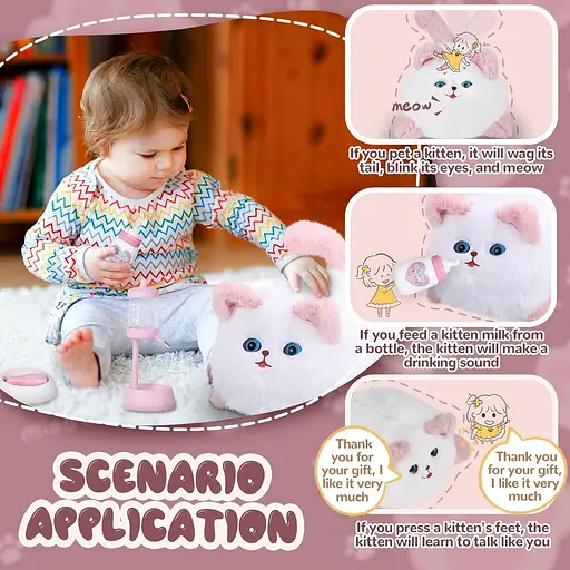 Интерактивная мягкая игрушка AiDA Smart Blinking Cat бело-розовая (AD54081) - фото 19