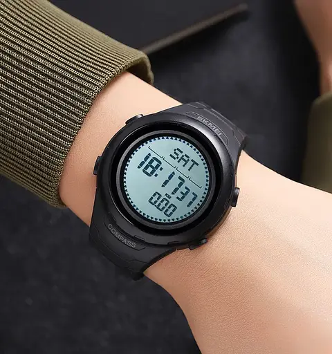 Годинник чоловічий наручний спортивний Skmei 2166 Compass з компасом і крокоміром (Чорний з білим) - фото 5