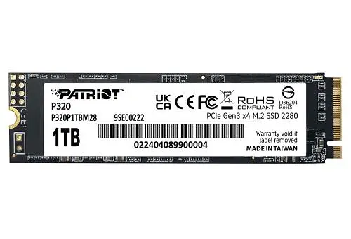 Твердотельный SSD-накопитель 1 ТБ, Patriot P320, PCI-E 3.0x4, M.2 2280, 3D TLC, 3000/2200 МБ/с (P320P1TBM28) - фото 1
