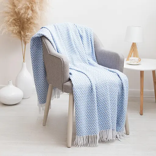 Плед бавовняний Vladi Валенсія Антоніо 140х200 біло-яскраво-блакитний - фото 1