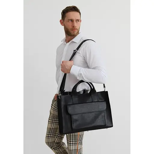 Шкіряна сумка для ноутбука та документів Універсальна чорна - фото 1