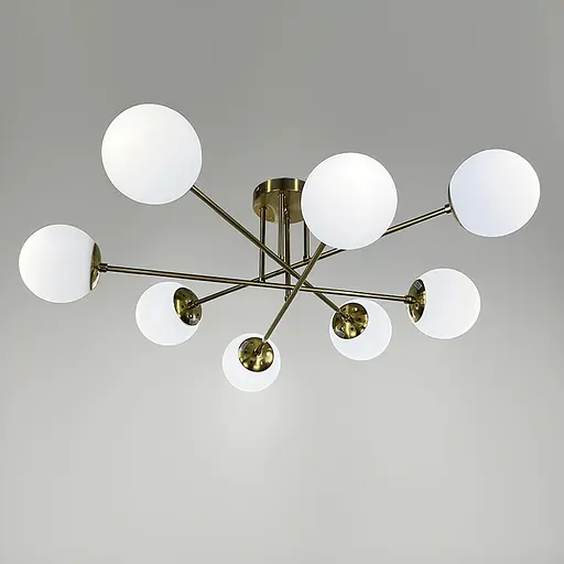 Люстра у латунному корпусі із 8-ма білими плафонами Ø 73 см | Арт. S 7072/8 TBS+WT | Line F - фото 4