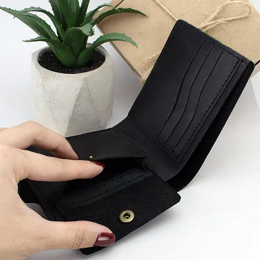 Кошелек мужской кожаный на кнопке Handycover HC0028 черное - фото 6